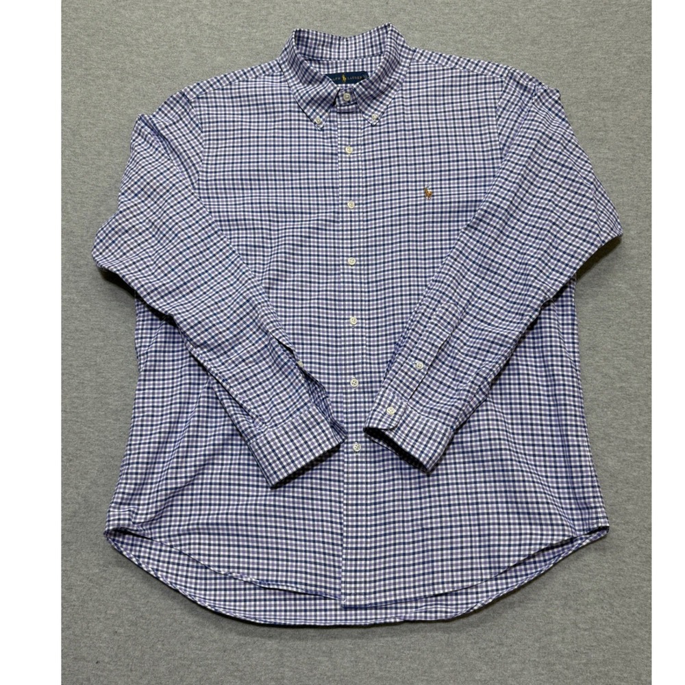 Ralph Lauren Mens XL Gingham Button Down Shirt Blue Purple Check Long Sleeve